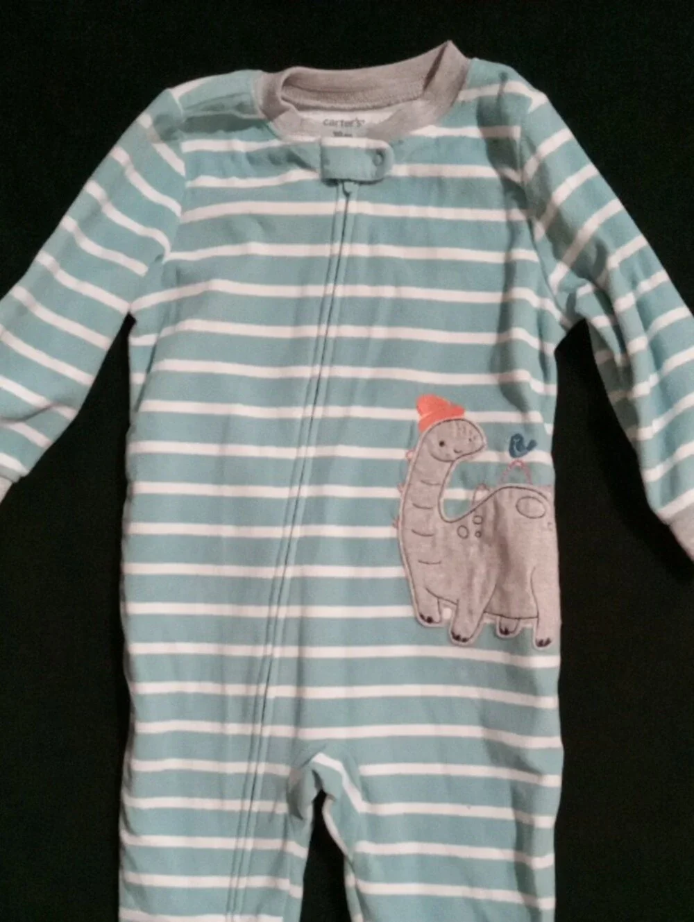 Carter's Aqua and White Striped Dino Footed Sleeper